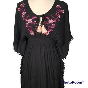 Francesca's Black Embroidered Tunic Coverup.  S